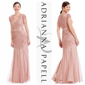 Adrianna Papell cap Sleeves beaded gown